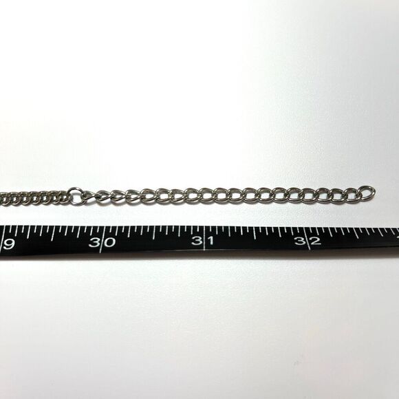 Tassel Chain Necklace Glass Beads Silver Tone Curb 32in Rhinestone Banded Agate - Picture 13 of 14